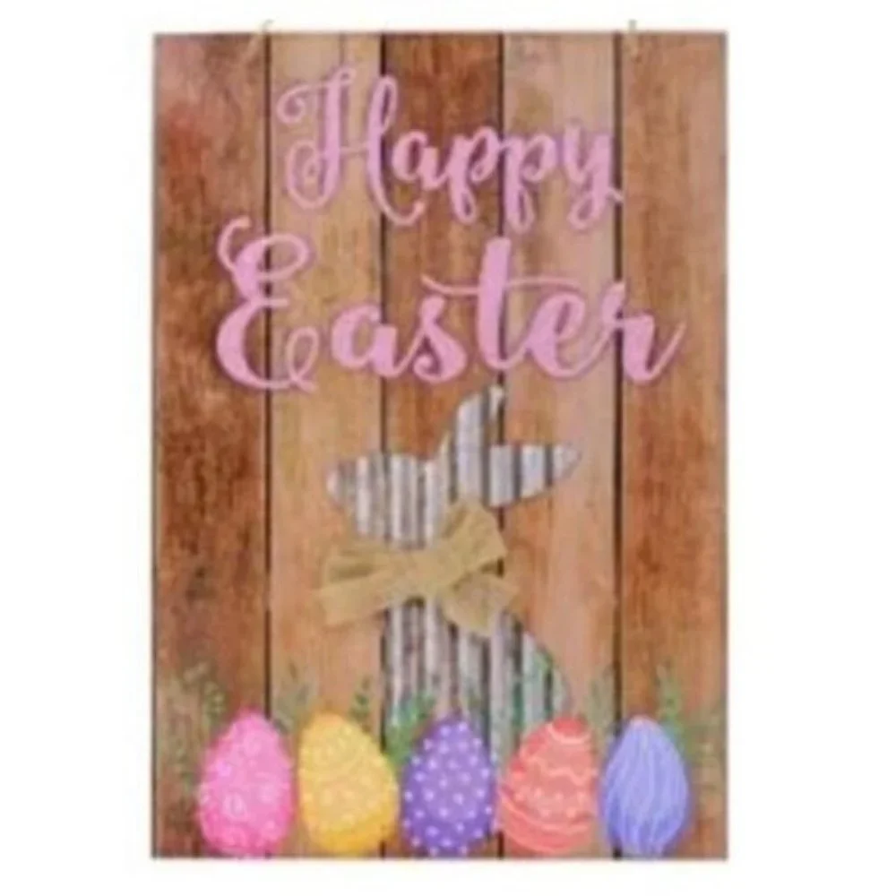 Happy Easter Wall Hanging Sign Rustic Wood Galvanized Metal